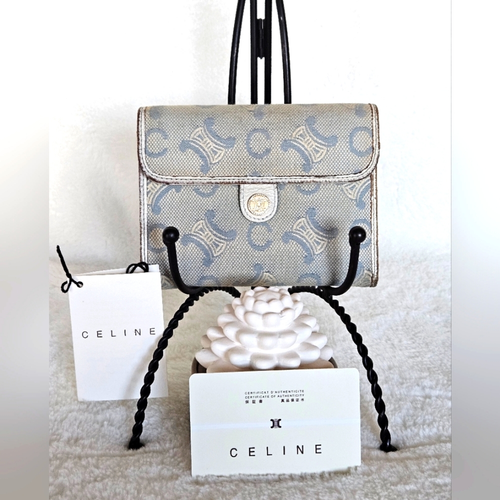 CELINE Triomphe Canvas Leather Trifold Wallet